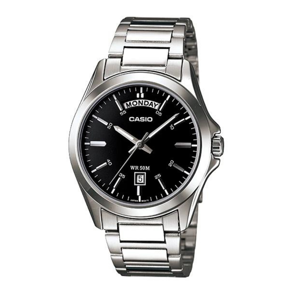 Casio Enticer MTP-1370D-1A1VDF Day Date Silver Chain Men’s Watch