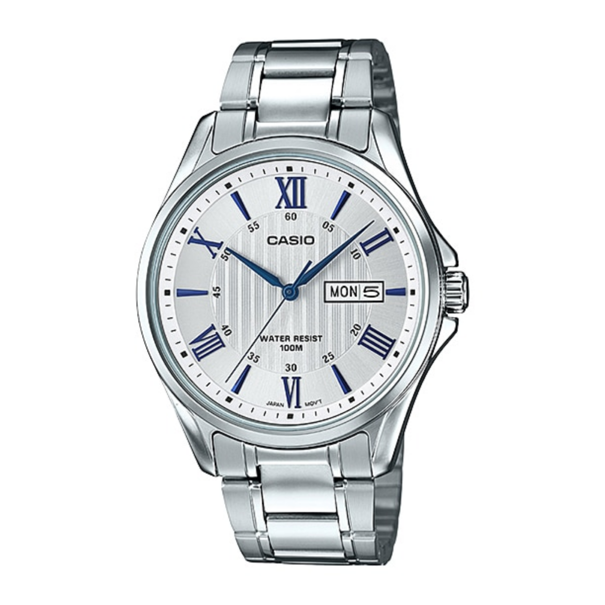 Casio Enticer MTP-1384D-7A2VDF Day Date Stainless Steel Chain Men’s Watch