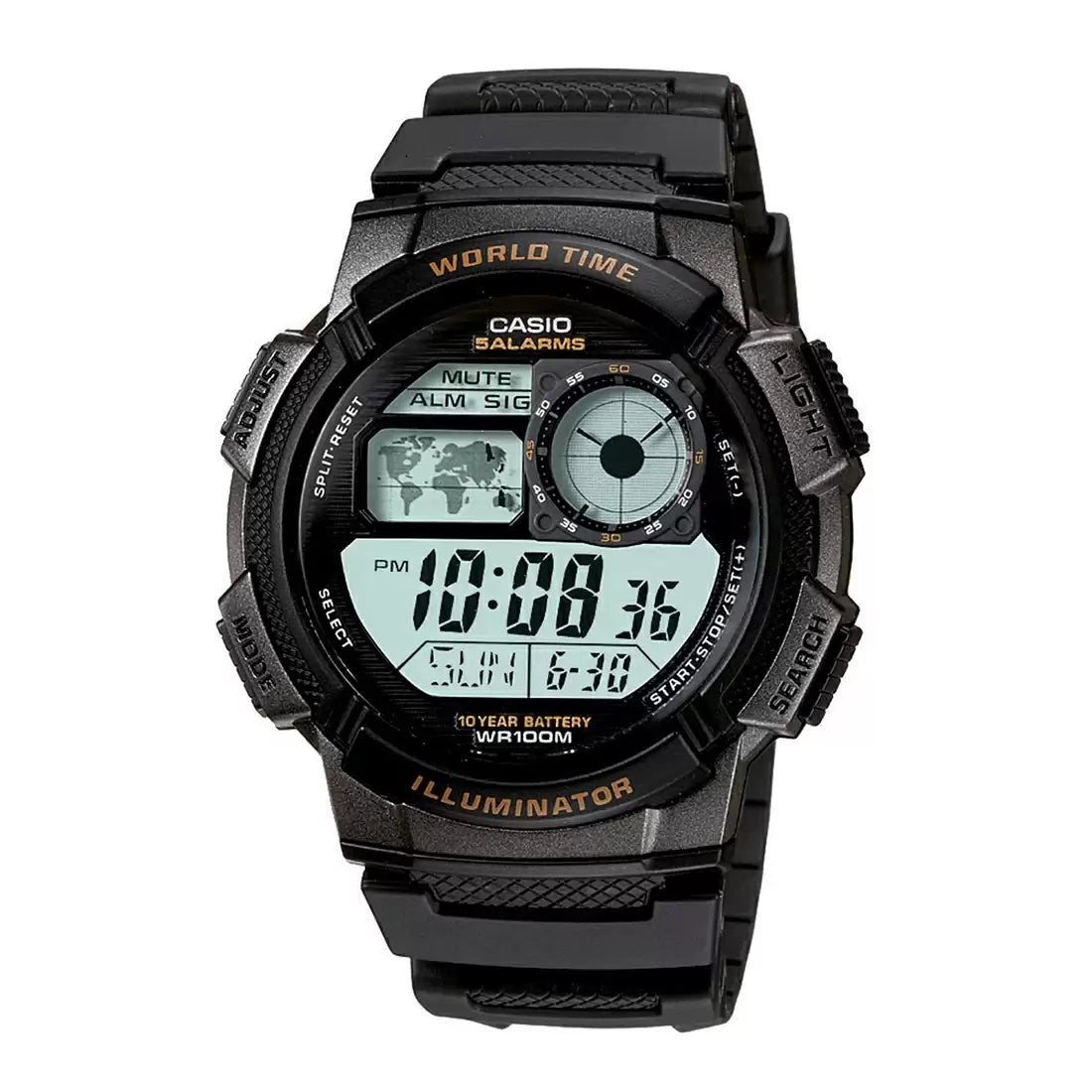 Casio Youth AE-1000W-1AVDF World Time Digital Black Resin Belt Men’s Watch