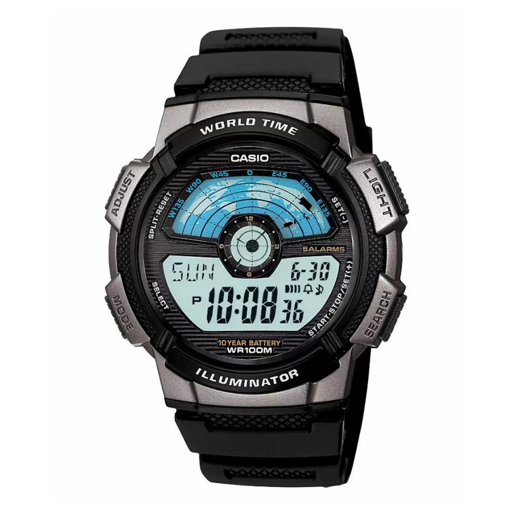 Casio Youth AE-1100W-1AVDF World Time Digital Black Resin Belt Men’s Watch