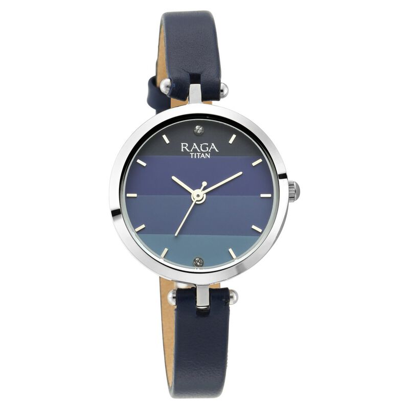 Titan 2606SL02 Raga Viva Blue Dial Analog Leather Strap watch for Women