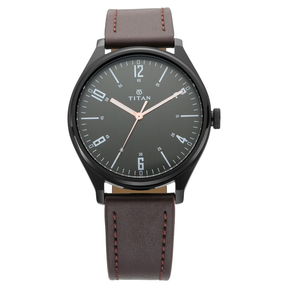 Titan 1802NL01 Men’s Minimalist Zen Watch Black: Sleek Leather Strap