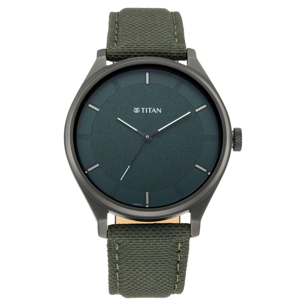 NR1802NL02 Titan Workwear Green Dial Analog Leather Strap