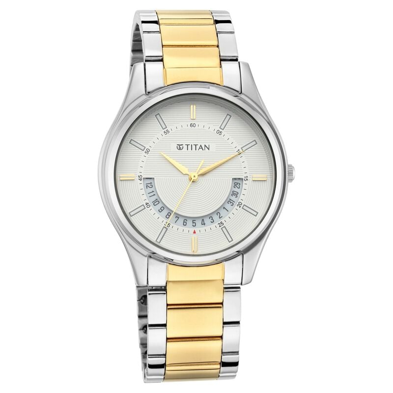 Titan 1713BM0 Lagan White Dial Analog Metal Strap Watch for Men