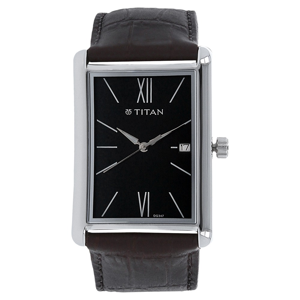 Titan 1731SL01 Men’s Urban Chic: Modernist Black Dial & Leather Strap Watch