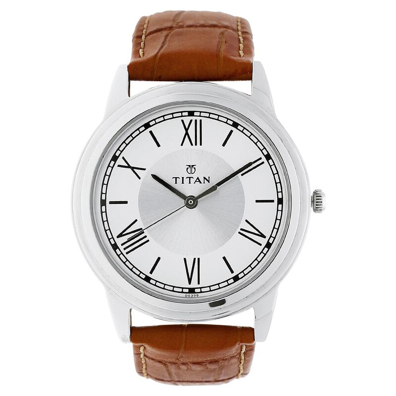 Titan 1735SL01 Karishma Silver Dial Analog Leather Strap watch for Men