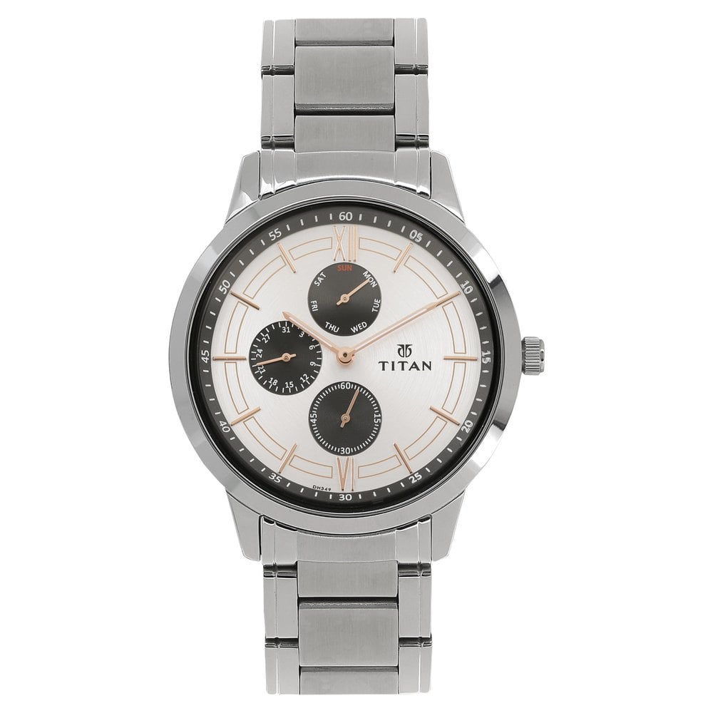 Titan 1769SM02 Workwear White Dial Quartz Multifunction Stainless Steel Strap watch