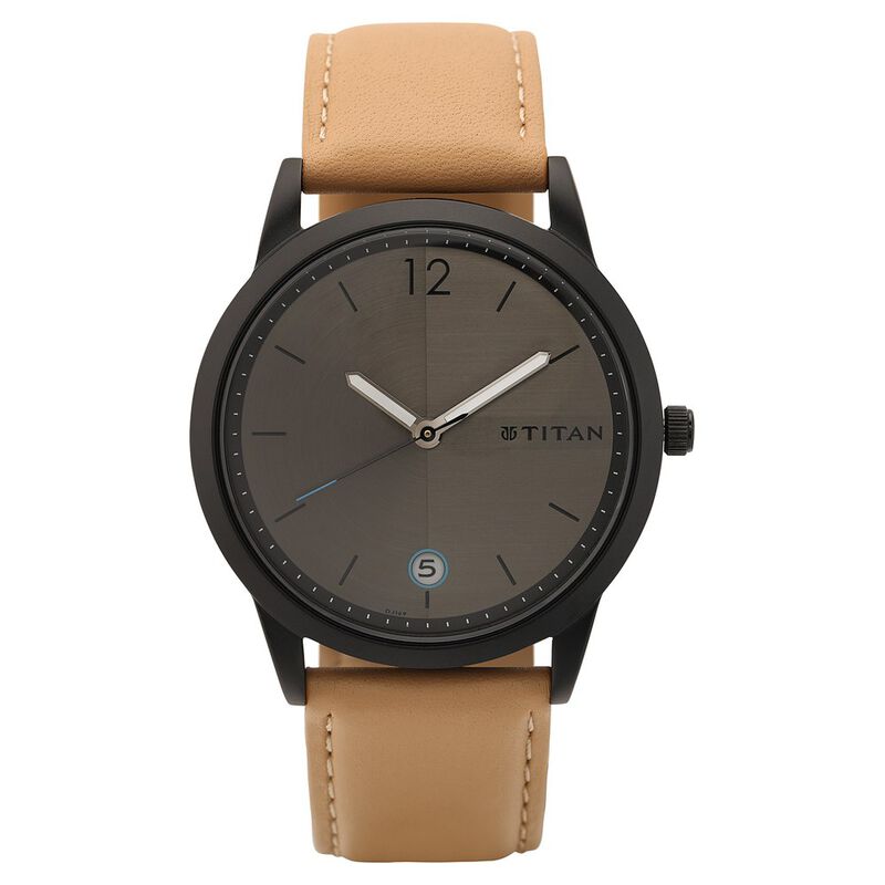 Titan 1806NL0 Men’s Timeless Style Watch: Refined Anthracite Dial and Lather Strap