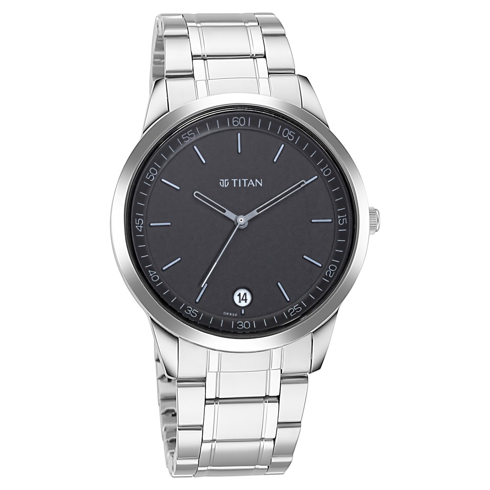 Titan 1806SM02 Men’s Timeless Style Watch: Refined Black Dial and Metal Strap