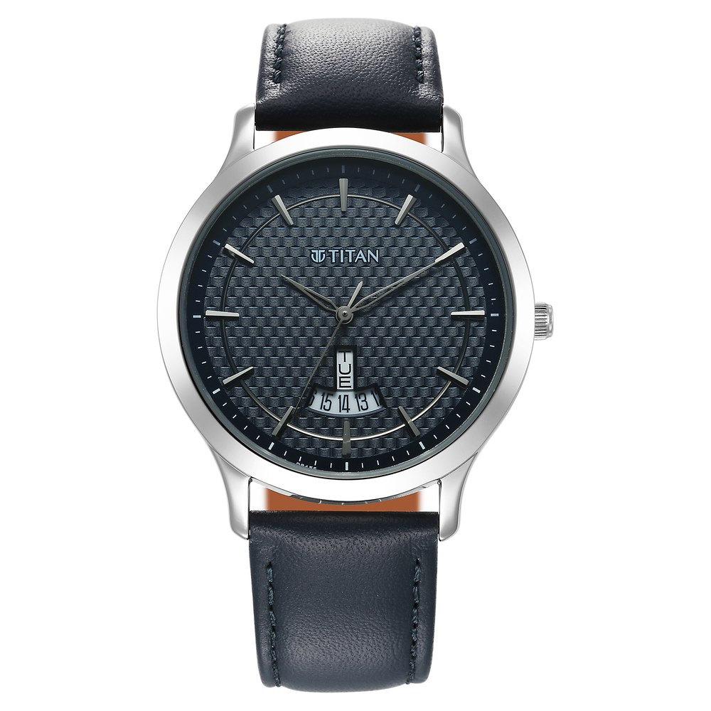 Titan 1825SL14 Karishma Quartz Analog Blue Dial Leather Strap Watch for Men