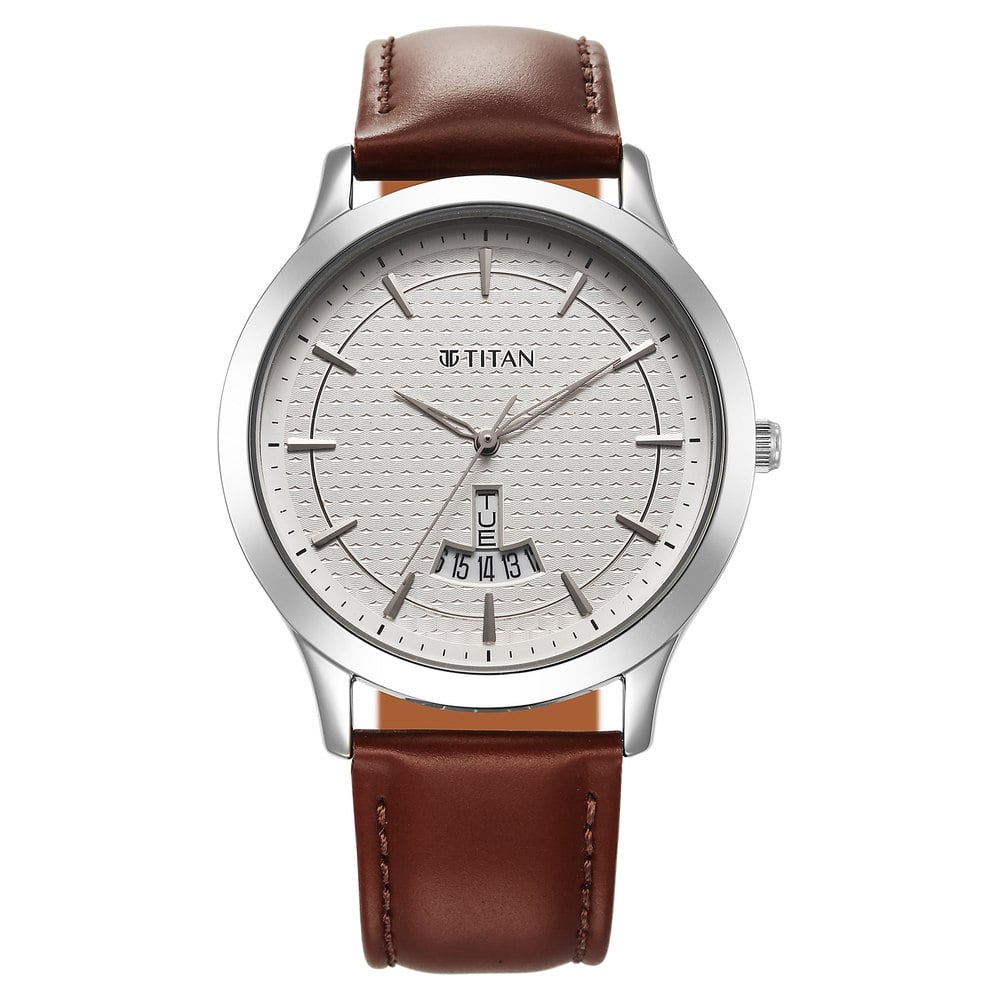 Titan 1825SL15 Karishma Quartz Analog Silver Dial Leather Strap Watch for Men