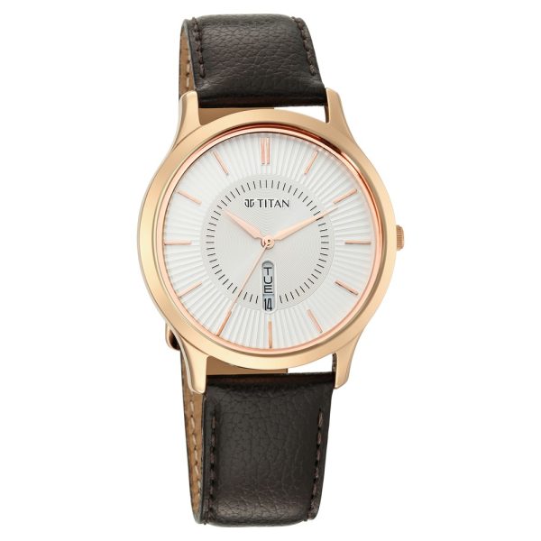 Titan 1845WL01Lagan White Dial Analog Day/Date Leather Strap Watch for Men