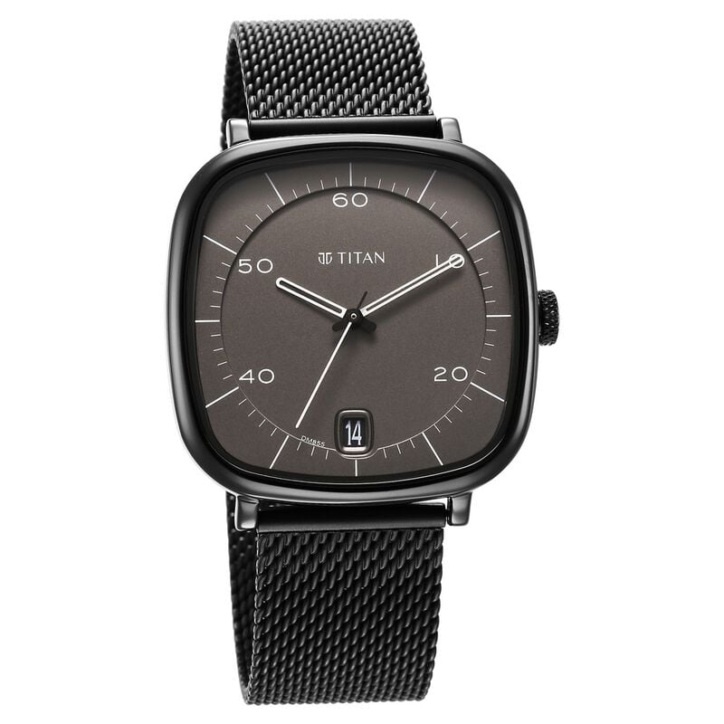 Titan 1885NM01 Neo Curve Quartz Analog with Date Anthracite Dial Black Stainless Steel Strap