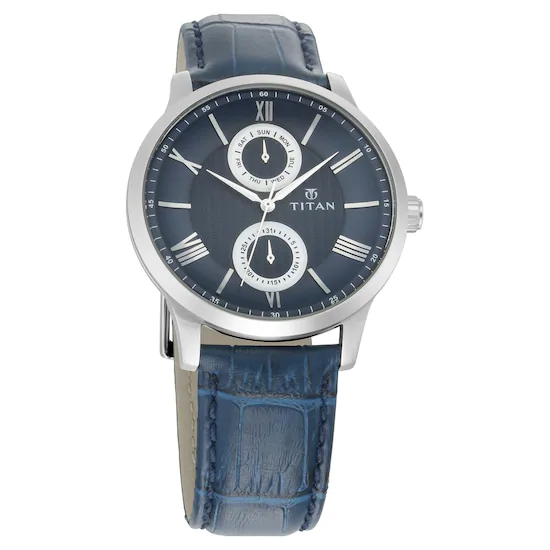 Titan 90100SL02 On Trend Blue Dial Quartz Multifunction Leather Strap watch