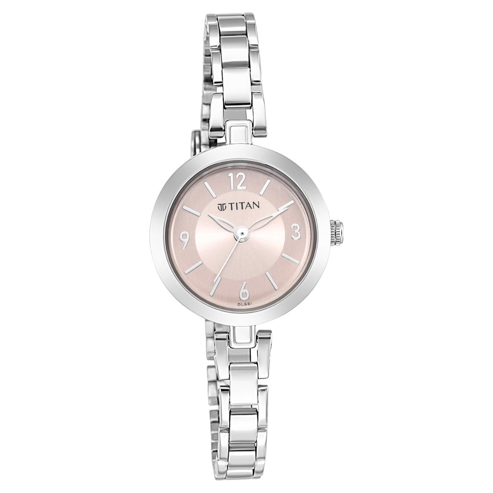 Titan NN2598SM06 Quartz Analog Pink Dial Stainless Steel Strap Watch for Women