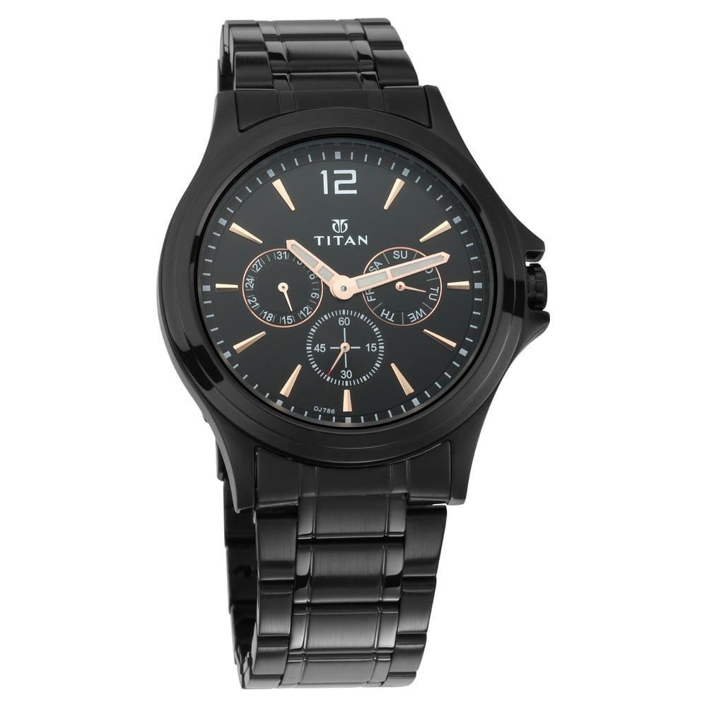 Titan NR1698NM01 Quartz Multifunction Black Dial Stainless Steel Strap