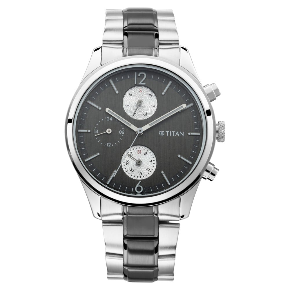 Titan NR1805KM02 Men’s Metropolitan Charm: Men’s Multifunctional Anthra Watch with Metallic Accents
