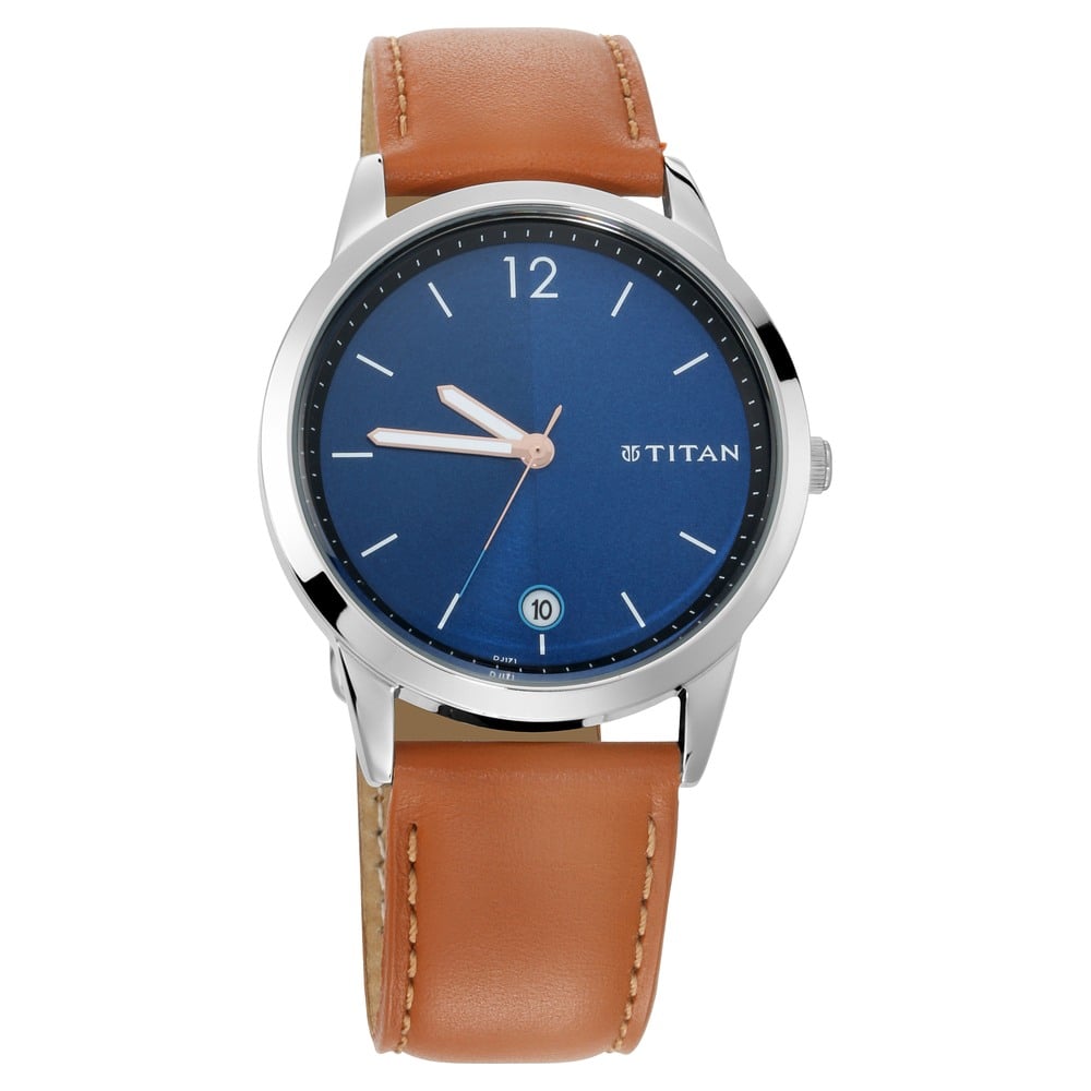 Titan NR1806SL02 Workwear Blue Dial Analog with Date Leather Strap watch for Men