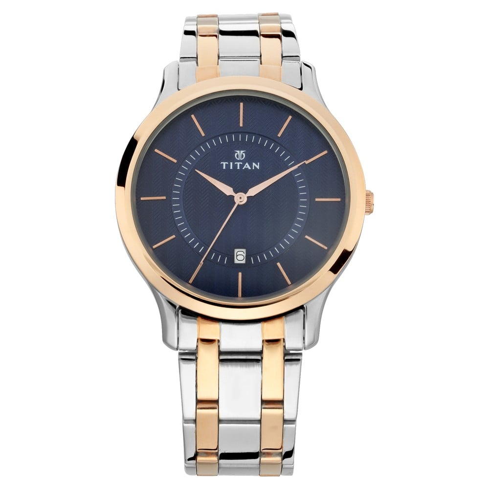 Titan NR1825KM01 Quartz Analog with Date Blue Dial Stainless Steel Strap