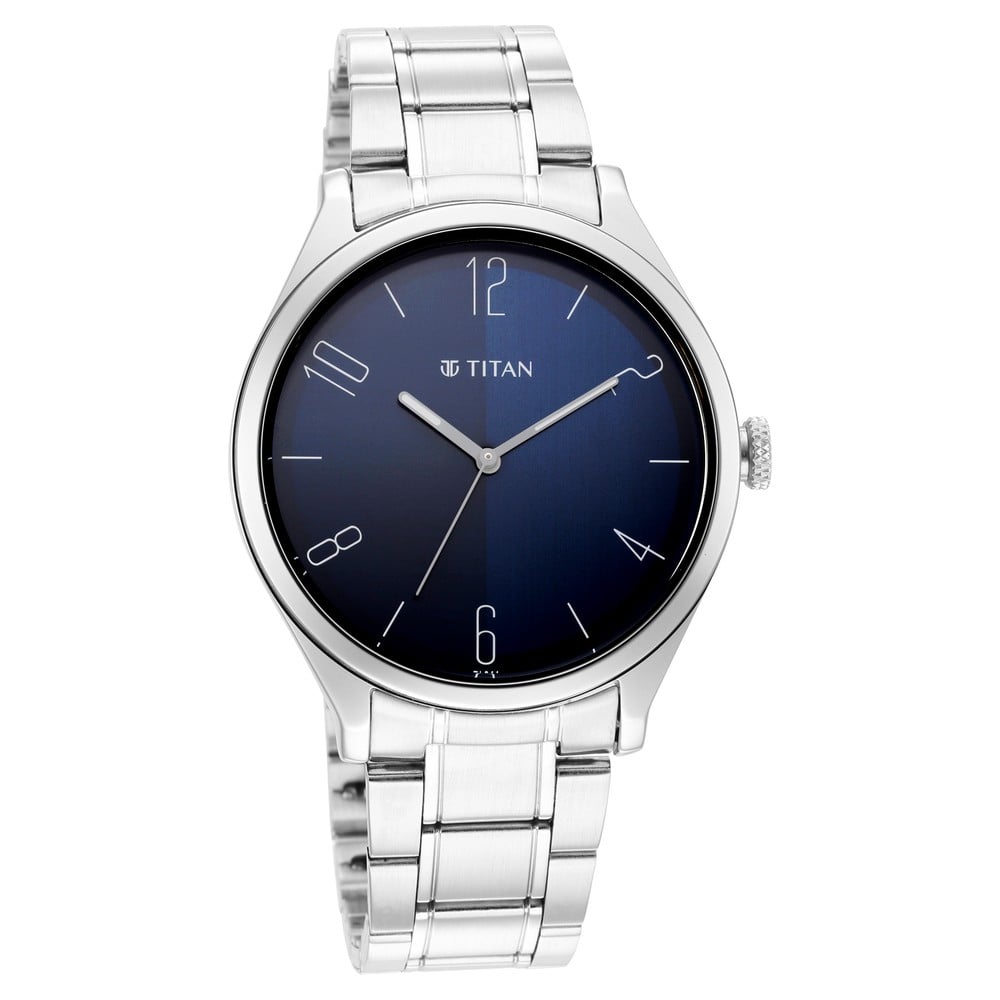 Titan NR1865SM01 Quartz Analog Blue Dial Stainless Steel Strap Watch for Men