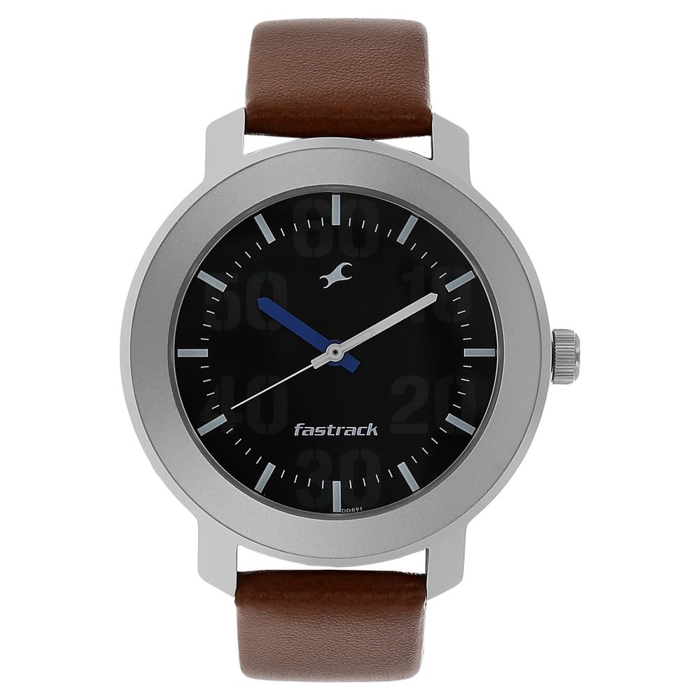 Fastrack 3121SL01 Quartz Analog Black Dial Leather Strap Watch for Guys