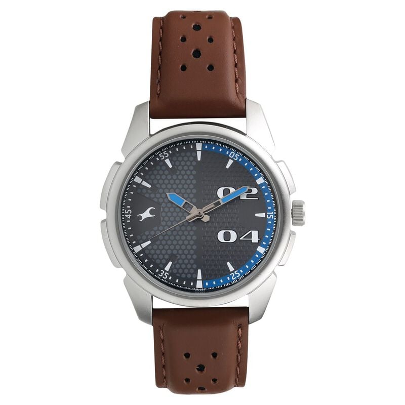 Fastrack 3124SL06 Loopholes Quartz Analog Grey Dial Leather Strap Watch for Guys