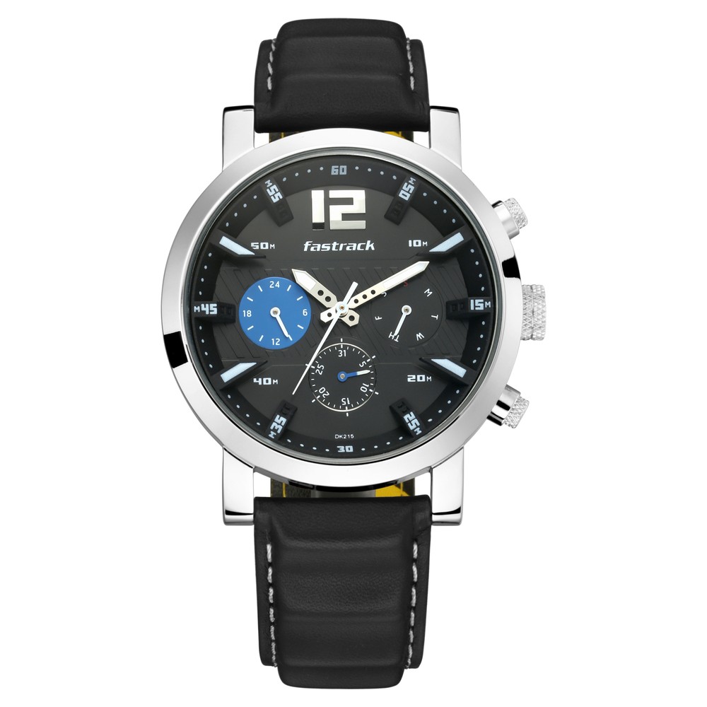 Fastrack FNR3227SL01 Fastfit Quartz Multifunction Black Dial Leather Strap Watch for Guys