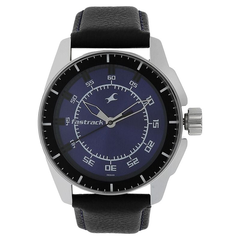 Fastrack NR3089SL01 Quartz Analog Purple Dial Leather Strap Watch for Guys