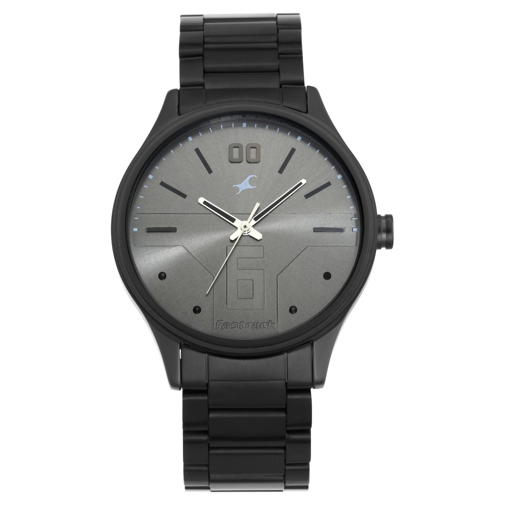 Fastrack NR3247NM02 Bare Basics Quartz Analog Grey Dial Stainless Steel Strap Watch for Guys