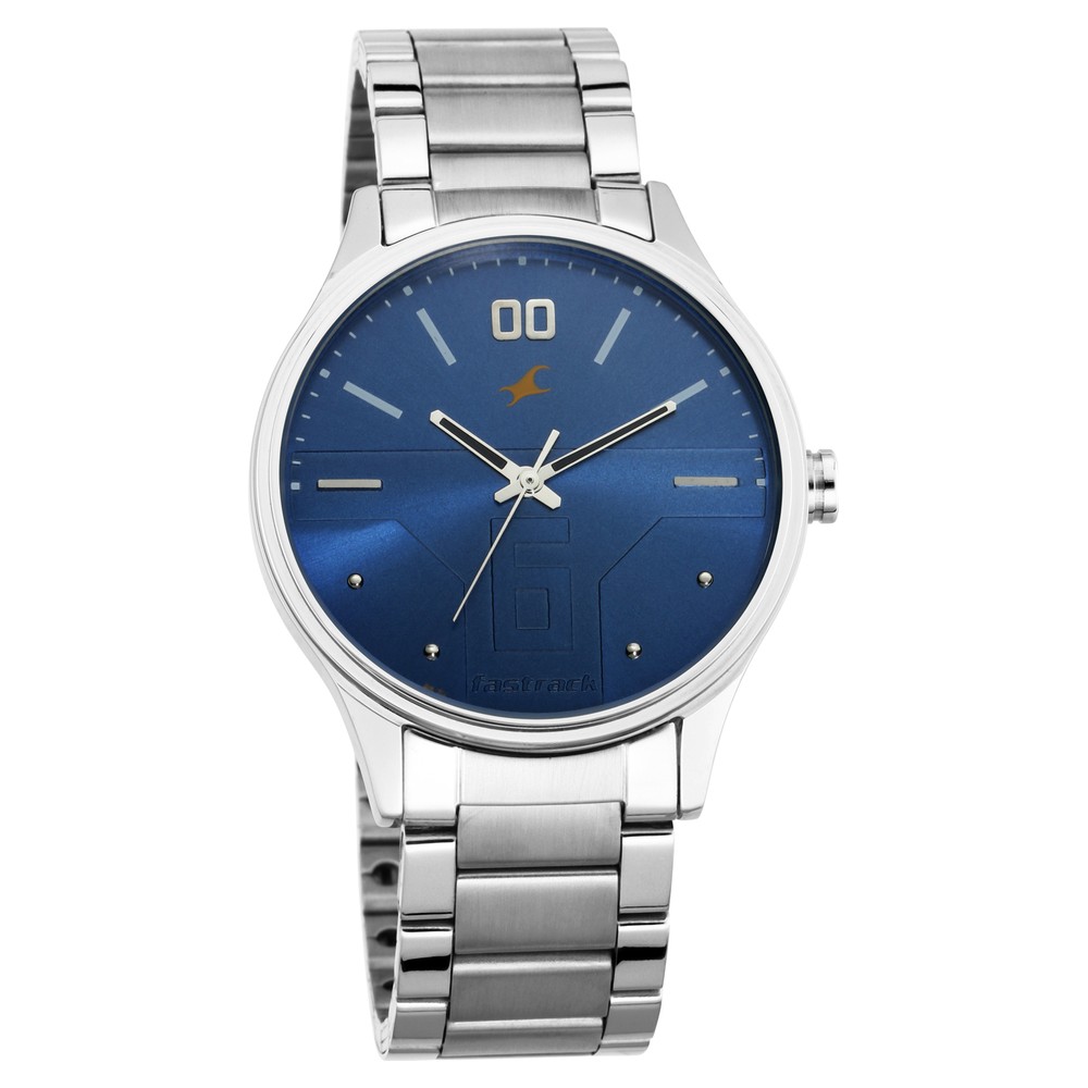Fastrack NR3247SM01 Bare Basics Quartz Analog Blue Dial Stainless Steel Strap Watch for Guys