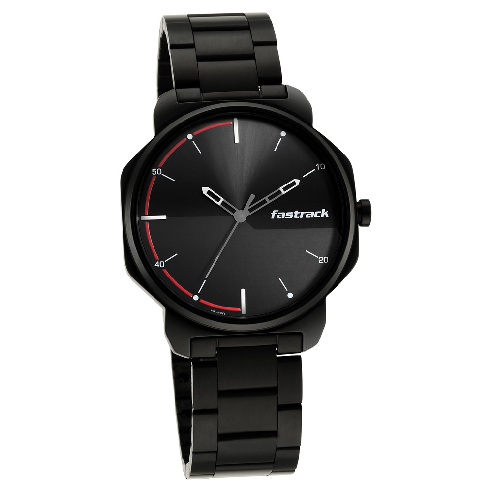 Fastrack NR3254NM01 Stunners Quartz Analog Black Dial Metal Strap Watch for Guys