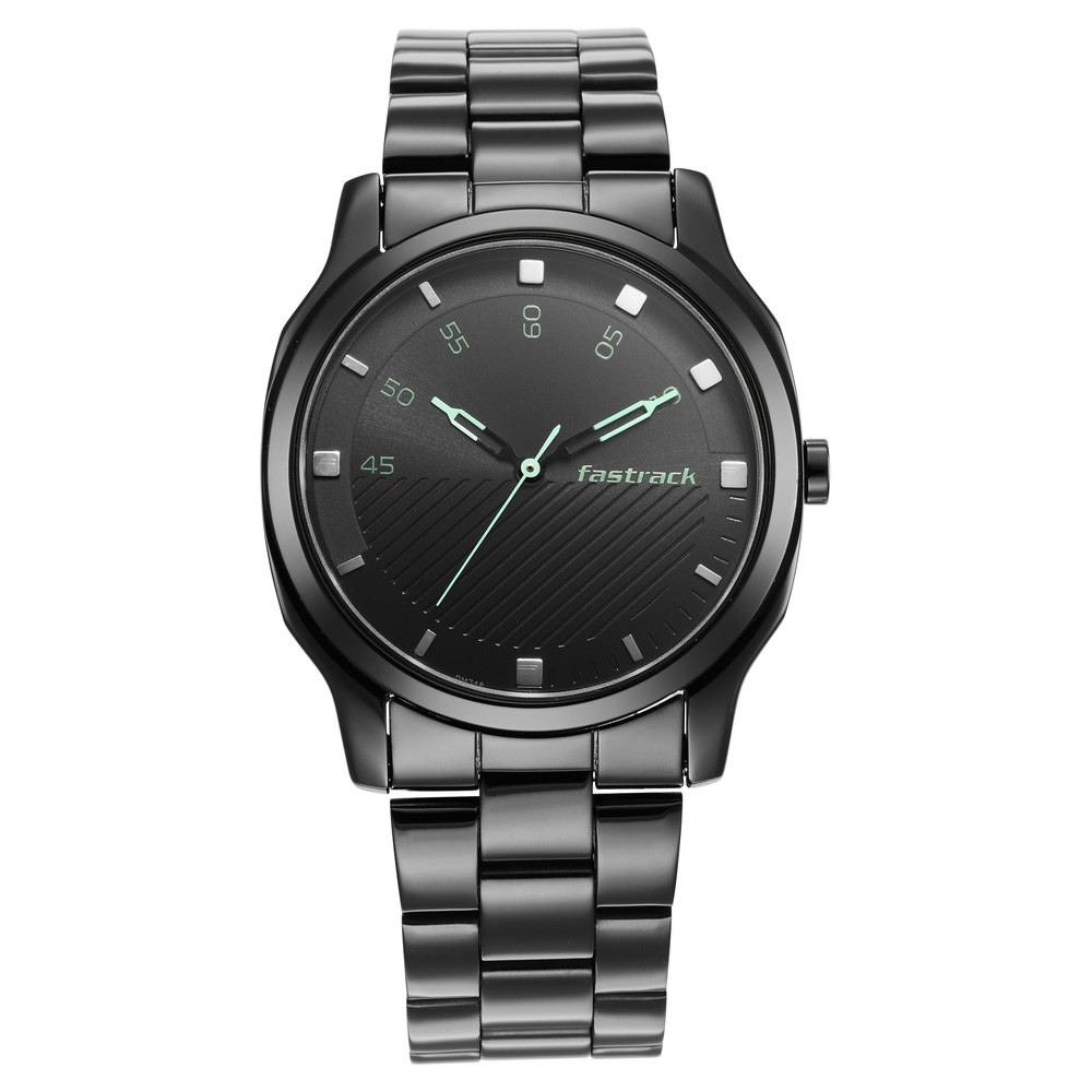 Fastrack NR3255NM02 Stunners Quartz Analog Black Dial Stainless Steel Strap Watch for Guys