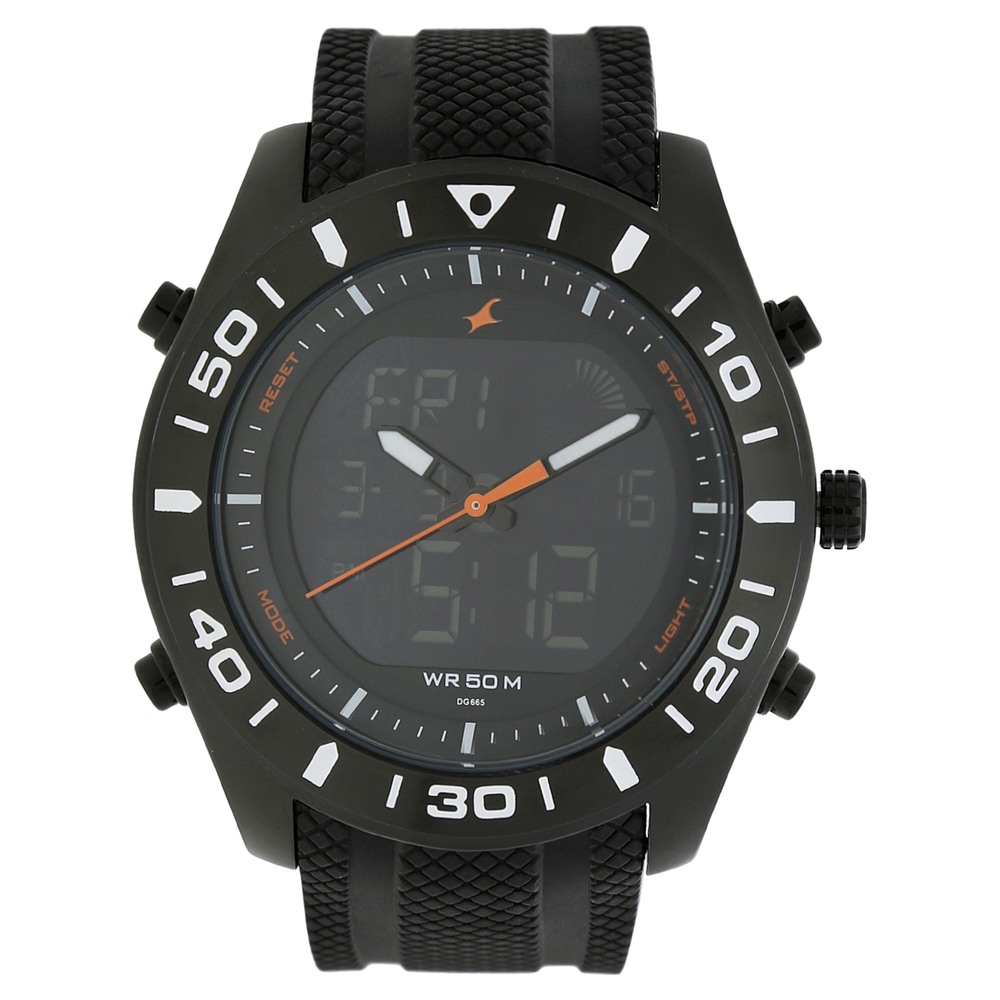 Fastrack NR38034NP01 Quartz Analog Digital Black Dial Silicone Strap Watch for Guys