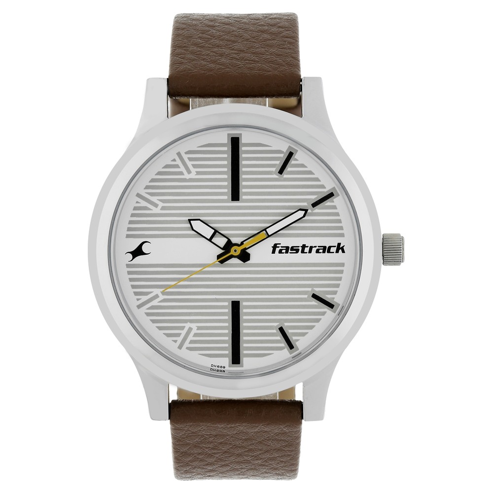 Fastrack NR38051SL01 Fundamentals Quartz Analog White Dial Leather Strap Watch for Guys