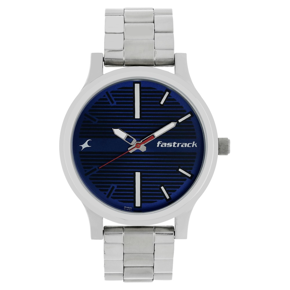Fastrack NR38051SM03 Fundamentals Quartz Analog Blue Dial Stainless Steel Strap Watch for Guys