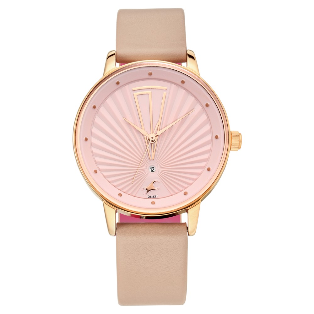 Fastrack 6206WL02 Ruffles Quartz Analog with Date Pink Dial Leather Strap Watch